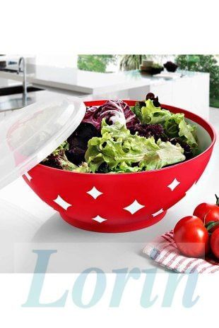 Yuvarlak Kapaklı Saklama Kabı Salata Tabağı Ve Kase Çok Amaçlı 3 Lt 259 Kırmızı ve Mor Renk